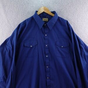 Vintage Sierra Ridge USA Made XXL Pearl Snap‎ Blue Western Long Sleeve Shirt